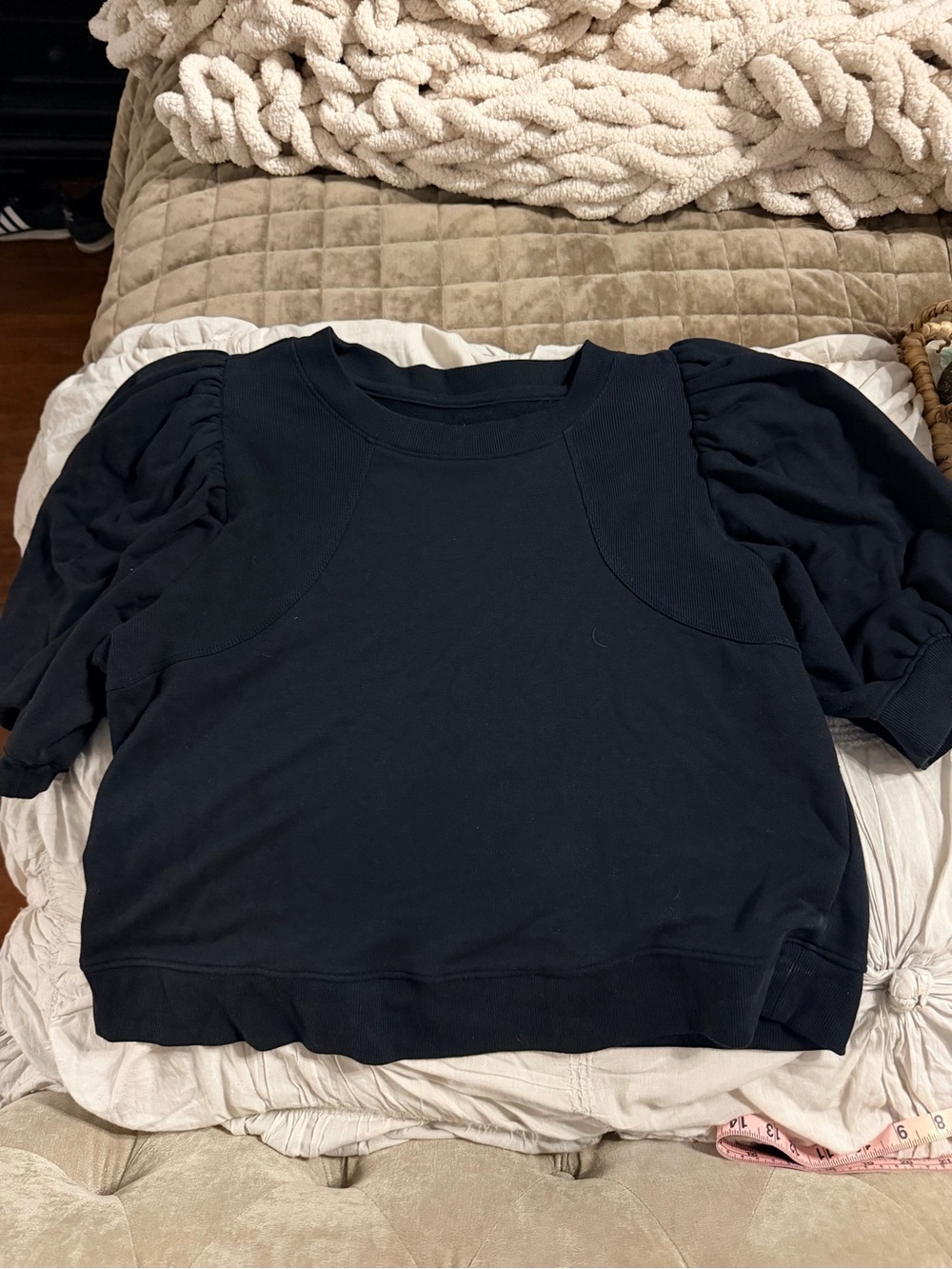 Maeve Anthropologie Black Puff Sleeve Crewneck Sweatshirt XL
